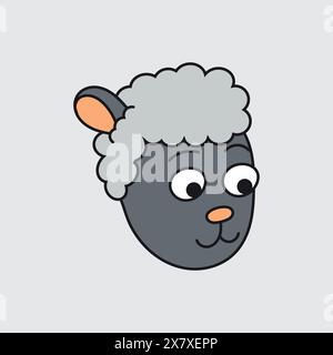 Testa di pecora. Stile cartone animato. Vettore Illustrazione Vettoriale