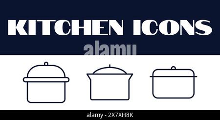 Set di icone della cucina. le icone della linea cucina impostano il vettore. icone vettoriali degli strumenti degli articoli da cucina. Illustrazione Vettoriale