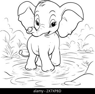 Elefante che gioca in Water Coloring Page per bambini Illustrazione Vettoriale