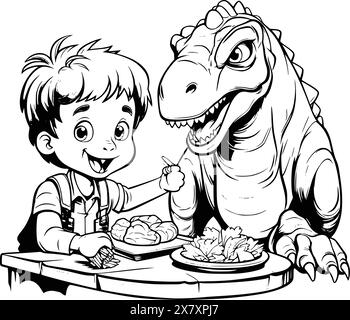 Pagina colorata per bambini sull'alimentazione dei dinosauri Illustrazione Vettoriale