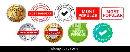 il simbolo adesivo più diffuso per l'etichetta con il marchio di gomma e sigillo per la vendita di marketing più venduta Illustrazione Vettoriale