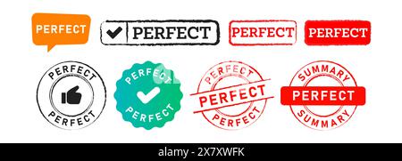 l'adesivo con etichetta in gomma a forma rettangolare e circolare indica perfect nice excellent Illustrazione Vettoriale