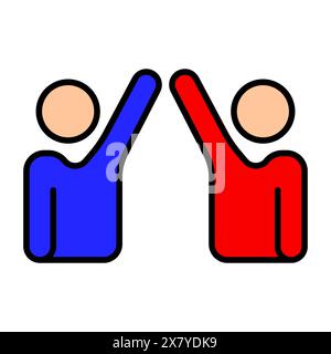 Icona di impostazione dibattito. Due figure di alto profilo, che rappresentano l'accordo, la collaborazione, il lavoro di squadra, la discussione politica, dibattito, discussione, consenso, partner Illustrazione Vettoriale