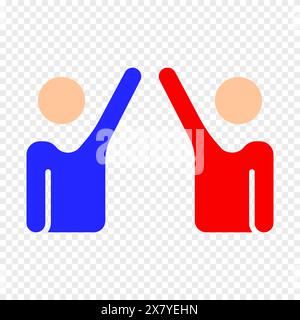 Icona di impostazione dibattito. Due figure di alto profilo, che rappresentano l'accordo, la collaborazione, il lavoro di squadra, la discussione politica, dibattito, discussione, consenso, partner Illustrazione Vettoriale