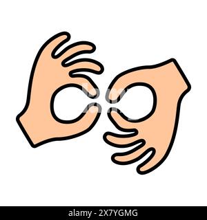 Icona della linea della lingua dei segni. Sordo, stupido, sordo-muto, discorso, gesto, disabili, disabili, medicinali, ableismo, disabili, disabilità Illustrazione Vettoriale