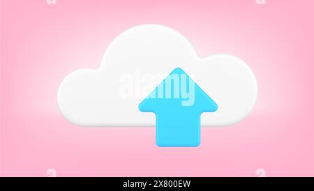 Illustrazione vettoriale realistica dell'icona 3d del servizio di download per il caricamento dei dati di cloud computing cyber storage. Rete multimediale per l'accesso al cyberspazio ai contenuti globali Illustrazione Vettoriale
