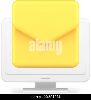 Newsletter chiusa busta gialla messaggi in arrivo chat servizio di posta elettronica digitale monitor del computer illustrazione vettoriale dell'icona 3d. E-mail ne Illustrazione Vettoriale