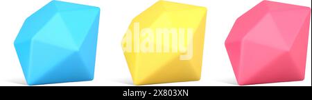 Imposta gemme decorative multicolore simbolo di ricchezza, tesoro e indipendenza finanziaria illustrazione vettoriale di icone 3d. Collezione lucida crys isometrici Illustrazione Vettoriale