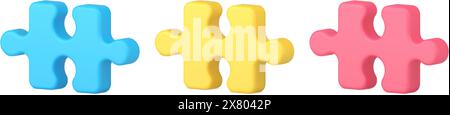 Brillanti pezzi di puzzle per giochi di logica che collegano brainstorming o risolvono problemi illustrazione vettoriale isometrica dell'icona 3D. Dettagli del seghetto alternativo della collezione per un Illustrazione Vettoriale