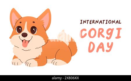 Banner, poster, sfondo per il concept dell'International Corgi Day. 4 giugno. Illustrazione vettoriale EPS 10 Illustrazione Vettoriale