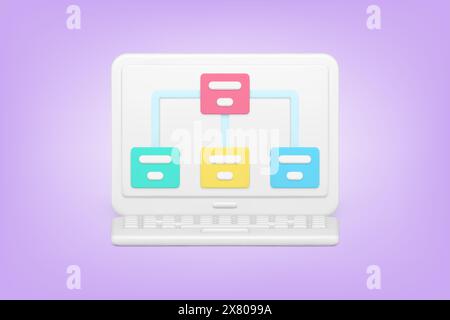 Icona 3d Web Teamwork and Cooperation. Comunicazione online con il team e webinar sul notebook. Strategia di comunicazione per lo sviluppo con training emplo Illustrazione Vettoriale