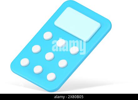 Icona 3d del pannello di controllo caduta. Controller blu per la comunicazione con i gadget digitali. Pannello di controllo wireless con tastiera per una comoda commutazione e. Illustrazione Vettoriale