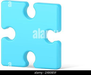 Icona 3d del puzzle quadrato blu. Elemento infografico con sviluppo creativo. Gioco volumetrico per soluzioni intelligenti. Parte dell'idea e del team Illustrazione Vettoriale