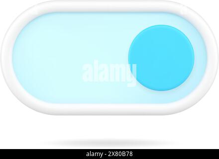 Icona 3d del pulsante di commutazione blu. Manopola rotonda per la commutazione e la regolazione del dispositivo elettronico. Toccare il cursore per l'interfaccia utente digitale. Pannello elettronico della folla Illustrazione Vettoriale