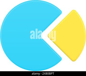 Icona realistica del grafico a torta pareto 3D. Il cerchio blu rappresenta il 80% di successo aziendale e il giallo il 20% di redditività. Infogra economica e sociale Illustrazione Vettoriale
