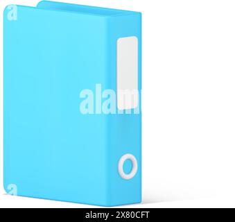 Icona blu della cartella documenti Office 3D. Archivi volumetrici con informazioni aziendali. Archiviazione delle relazioni annuali e registrazione dei progetti. Valigetta vuota per d Illustrazione Vettoriale