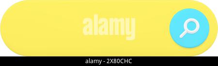 Icona 3d della barra di ricerca Web. Striscia gialla della navigazione online del sito con il simbolo della lente di ingrandimento. Interfaccia utente per query di testo. Ottimizzazione della ricerca Illustrazione Vettoriale