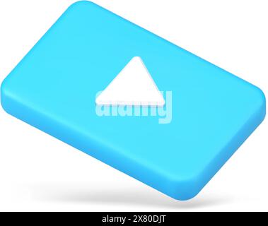 Icona 3d pulsante di riproduzione blu. Rettangolo volumetrico con ombra e freccia bianca. Elemento di design per la riproduzione di file audio e video. Moderna interfaccia utente di Illustrazione Vettoriale