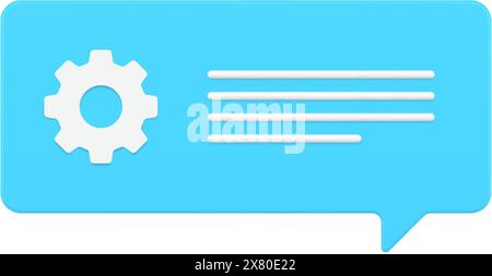 Messaggio bolla dall'icona impostazione 3d. Bolla blu che segnala problemi funzionalità del sistema. Simbolo di marcia meccanica delle impostazioni in Modern i. Illustrazione Vettoriale