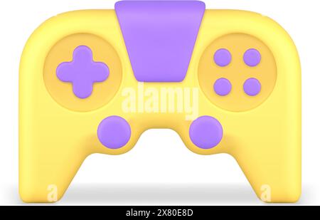 Moderno gamepad elettronico computer joystick per internet video gioco di 3D icone realistiche illustrazione vettoriale. Intrattenimento digitale nel cyberspazio a Illustrazione Vettoriale