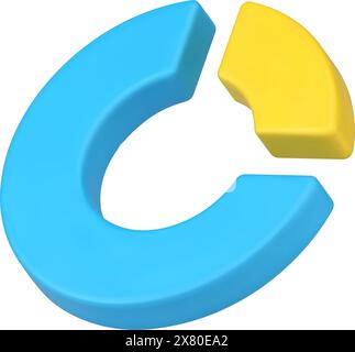 Icona regola Pareto 3D. Il grafico a torta blu con settore giallo rappresenta la regola secondo cui il 20% dello sforzo produce 80 risultati. Strategia finanziaria per achiev Illustrazione Vettoriale