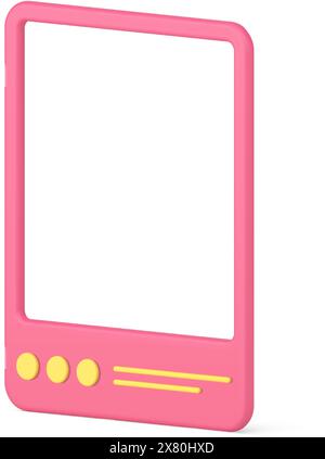 Rosa sociale madia post frame 3D icona vettore illustrazione. Vista frontale computer portatile elettronico smartphone touchscreen navigazione internet in remoto co Illustrazione Vettoriale