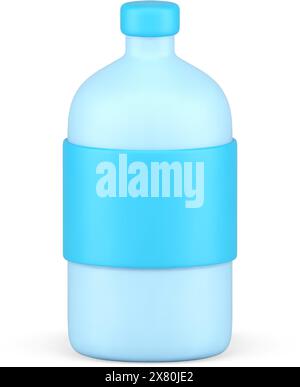 Semplice branding di bottiglie di vetro in plastica con acqua pulita realistica illustrazione vettoriale con icone 3D. Minimalista acqua fresca minerale naturale salute Sete bevera Illustrazione Vettoriale