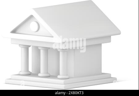 Antica casa del governo, bianca, facciata a colonne greche romane, realistica illustrazione vettoriale isometrica con icona 3D. Antico edificio dall'architettura classica Illustrazione Vettoriale