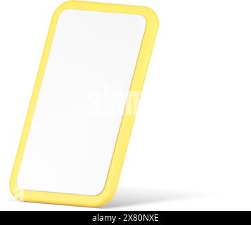 Giallo moderno telefono cellulare pubblicità Internet modello di schermo vuoto realistico illustrazione vettoriale di icone 3D. Distributore promozione cyberspazio smartphone Premium Illustrazione Vettoriale