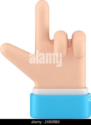 Dita blu da uomo d'affari che puntano verso il cursore di direzione dell'idea illustrazione vettoriale realistica di icone 3D. Pulsante di selezione braccio indice rialzato cl Illustrazione Vettoriale
