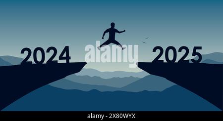 uomo che salta su una scogliera da 2024 a 2025 ilustration vettoriale Illustrazione Vettoriale