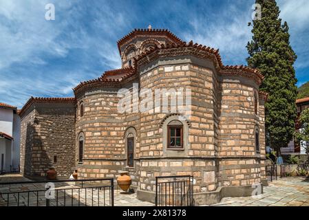 Chiesa al Monastero di San Nicola Galataki (Monastero di Galataki), abbazia femminile nel massiccio del Monte Kantili, vicino a Limni, isola di Evia, Grecia Foto Stock