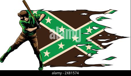 Illustrazione vettoriale di un giocatore di baseball che colpisce il pallone. Bellissimo poster a tema sportivo. Sfondo astratto, sport estivi, gioco di squadra Illustrazione Vettoriale