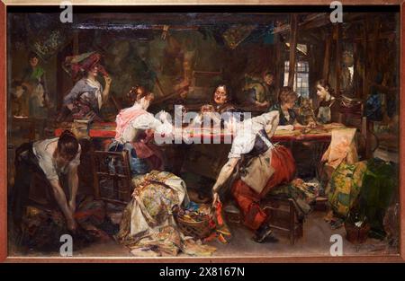 Laboratorio di arazzi, 1891, Josep Miralles (la Vall d'Uixó, 1851-1900), Museo Nazionale d'Arte Catalana, Museu Nacional d'Art de Catalunya, MNAC, Barcellona Foto Stock