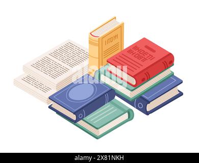 Una pila di libri diversi con un'illustrazione vettoriale su sfondo bianco Illustrazione Vettoriale