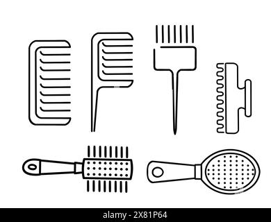 Serie di diversi tipi di icone pettine illustrazione vettoriale isolata su sfondo bianco Illustrazione Vettoriale