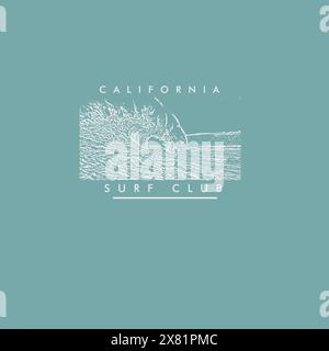 California surf club Beach Waves, maglietta estiva Illustrazione Vettoriale