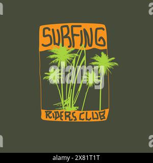 Surf Riders Club spiaggia estiva surf design palme Illustrazione Vettoriale