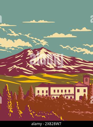 WPA poster arte dell'Etna o semplicemente Etna sulla costa orientale della Sicilia tra le città di Messina e Catania Italia realizzato in opere progetto admin Illustrazione Vettoriale