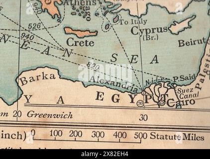 Dettaglio tratto da una mappa politica d'epoca dell'Europa che mostra il Mar Mediterraneo. Foto Stock