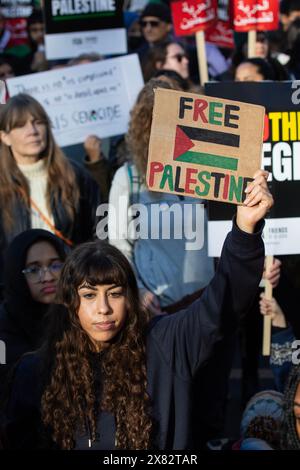 Londra, Regno Unito - 11 novembre 2023: Manifestante con un cartello della Palestina libera alla manifestazione di protesta pro-palestinese nel centro di Londra, Regno Unito. Foto Stock