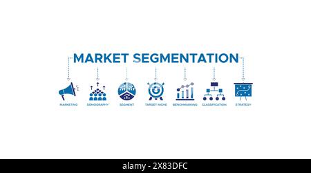 Concetto di illustrazione vettoriale dell'icona Web del banner di segmentazione del mercato Illustrazione Vettoriale