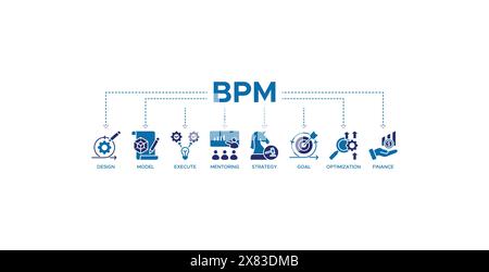 Illustrazione dei vettori delle icone web BPM concetto di gestione dei processi aziendali Illustrazione Vettoriale