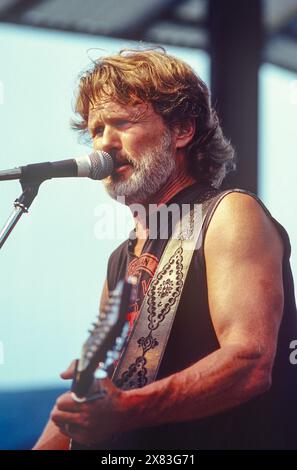 Kris Kristofferson si esibisce nell'agosto 1987 a Stillwater, Minnesota. Foto Stock