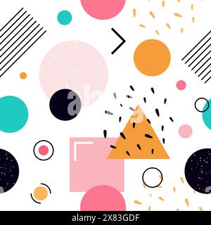 Memphis senza cuciture. Affianca con forme geometriche. Illustrazione Vettoriale
