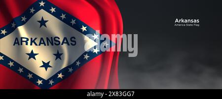 Bandiera dello Stato dell'Arkansas. Bandiera di stato americana su sfondo scuro. Foto Stock