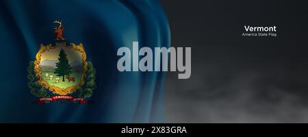 Bandiera dello Stato del Vermont. Bandiera di stato americana su sfondo scuro. Foto Stock