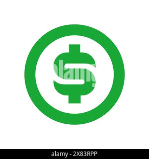 Icona del logo Dollaro circolare Design del simbolo, illustrazione vettoriale Illustrazione Vettoriale