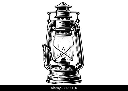 Lanterna d'epoca disegnata a mano con inchiostro. Illustrazione vettoriale in stile retrò incisa. Illustrazione Vettoriale