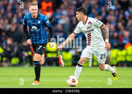 Dublino, Repubblica d'Irlanda. 22 maggio 2024. Exequiel Palacios di Leverkusen controlla la palla durante la finale di UEFA Europa League 2024 tra Atalanta BC e Bayer 04 Leverkusen alla Dublin Arena di Dublino, Irlanda, il 22 maggio 2024 (foto di Andrew SURMA/ Credit: SIPA USA/Alamy Live News Foto Stock